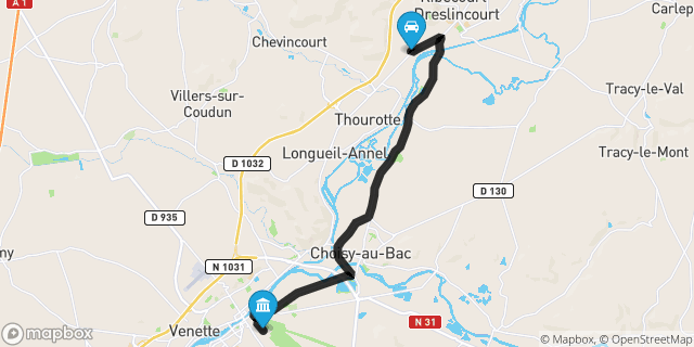Itinéraire vers Compiègne