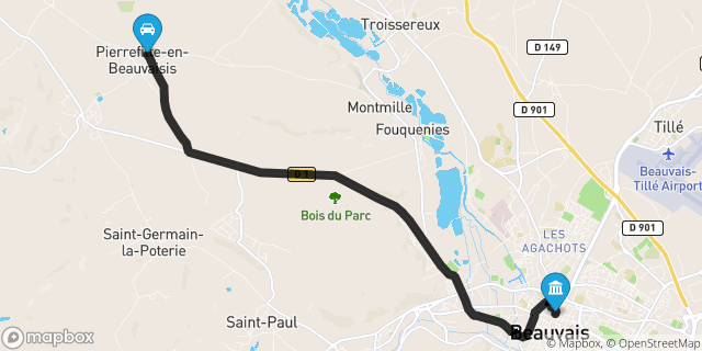 Itinéraire vers Beauvais