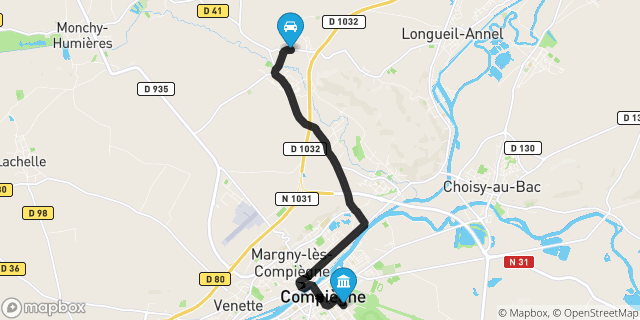 Itinéraire vers Compiègne