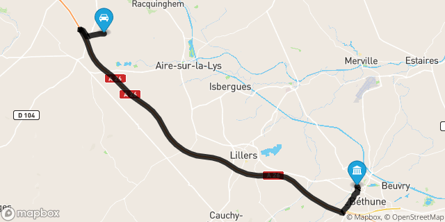 Itinéraire vers Béthune