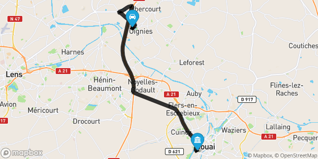 Itinéraire vers Douai