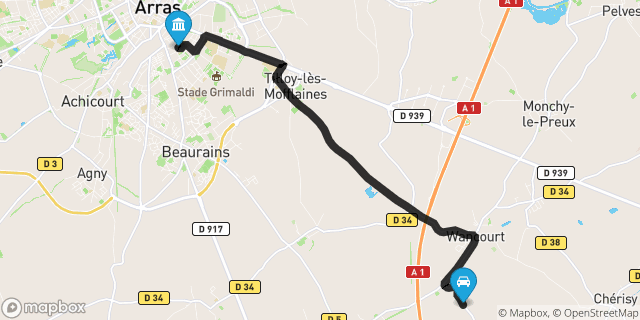 Itinéraire vers Arras