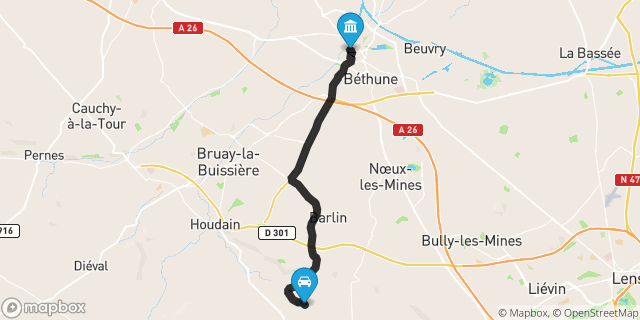 Itinéraire vers Béthune