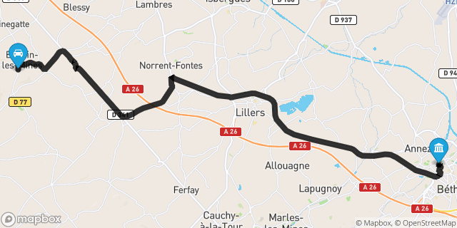 Itinéraire vers Béthune