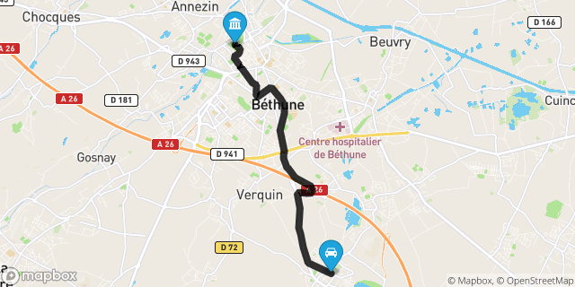 Itinéraire vers Béthune