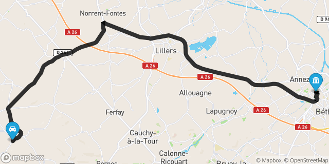 Itinéraire vers Béthune