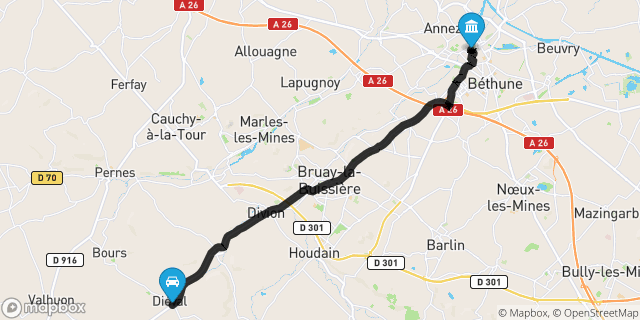 Itinéraire vers Béthune