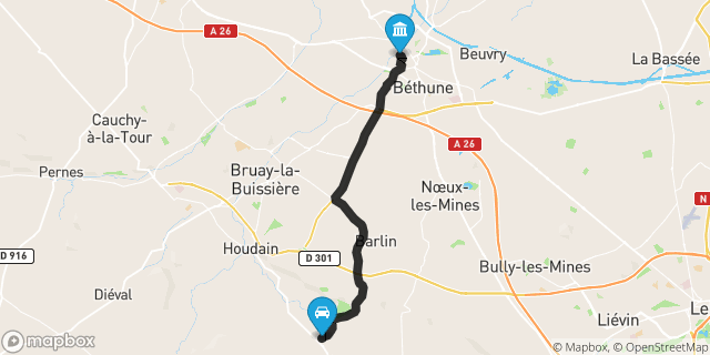 Itinéraire vers Béthune