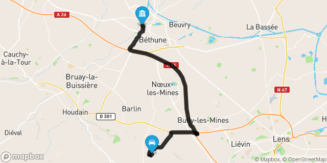 Itinéraire vers Béthune