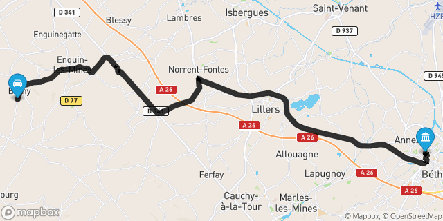 Itinéraire vers Béthune
