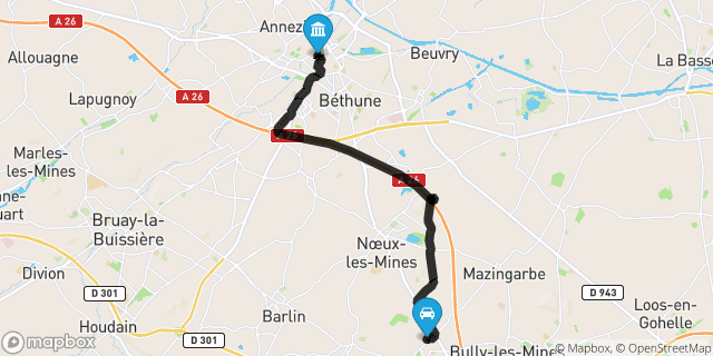 Itinéraire vers Béthune