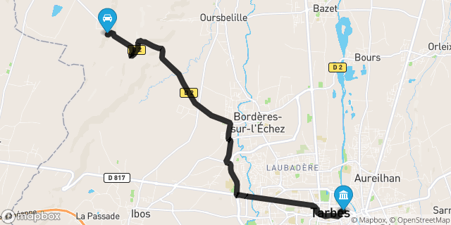 Itinéraire vers Tarbes