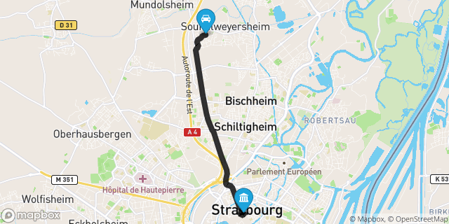 Itinéraire vers Strasbourg