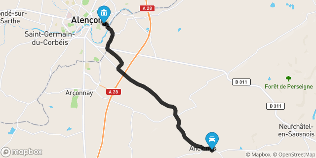 Itinéraire vers Alençon