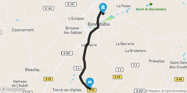 Itinéraire vers Bonnétable