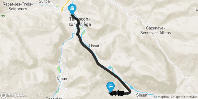 Itinéraire vers Tarascon-sur-Ariège