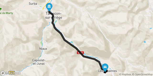 Itinéraire vers Tarascon-sur-Ariège
