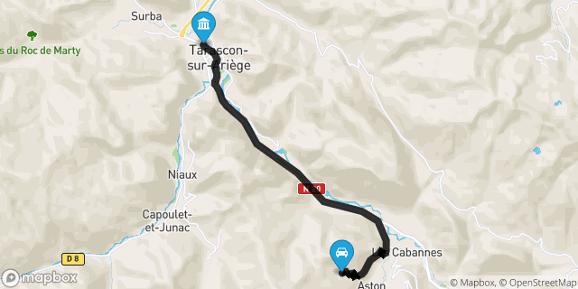 Itinéraire vers Tarascon-sur-Ariège