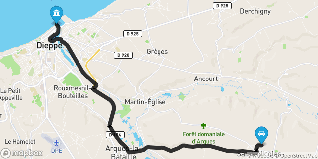 Itinéraire vers Dieppe