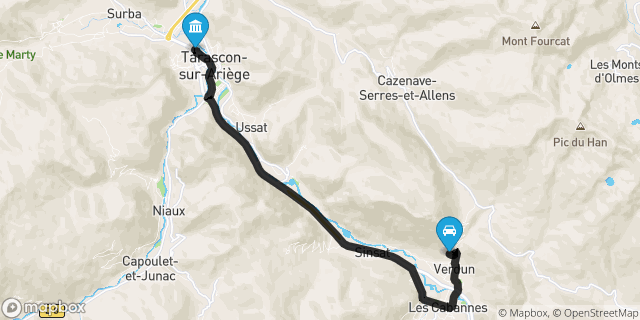 Itinéraire vers Tarascon-sur-Ariège