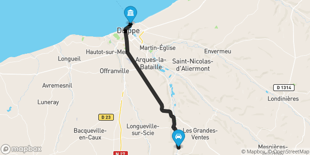 Itinéraire vers Dieppe