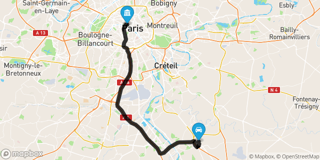 Itinéraire vers Paris