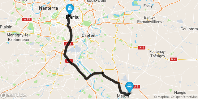 Itinéraire vers Paris