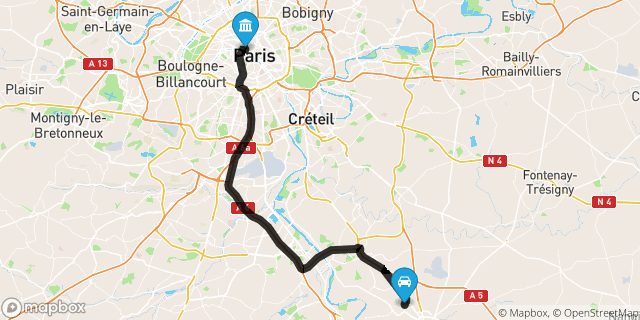 Itinéraire vers Paris