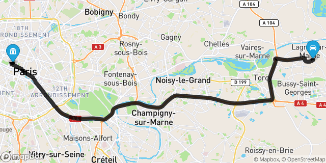 Itinéraire vers Paris