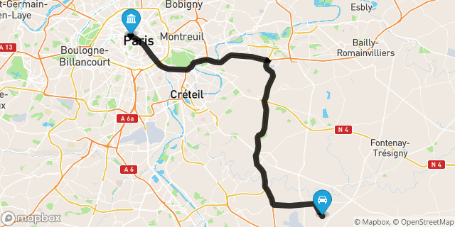 Itinéraire vers Paris