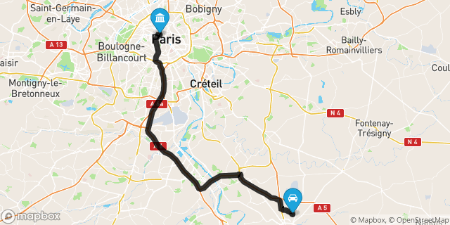 Itinéraire vers Paris