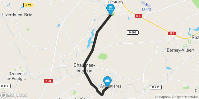Itinéraire vers Fontenay-Trésigny