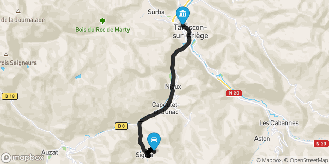 Itinéraire vers Tarascon-sur-Ariège