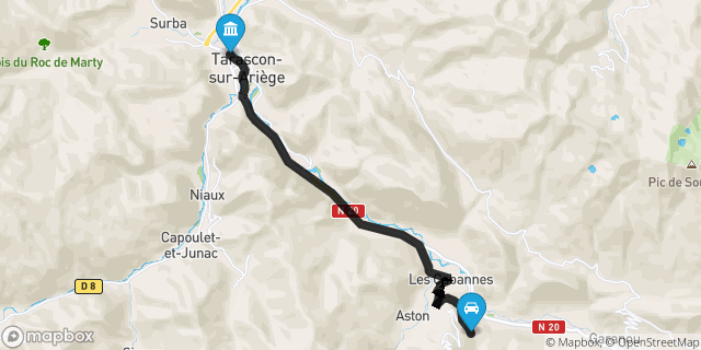 Itinéraire vers Tarascon-sur-Ariège