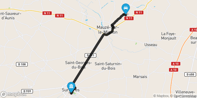 Itinéraire vers Surgères