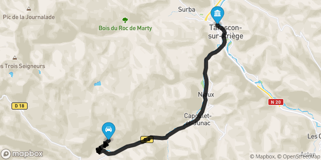 Itinéraire vers Tarascon-sur-Ariège