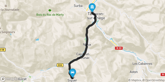 Itinéraire vers Tarascon-sur-Ariège