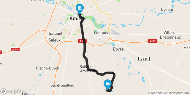 Itinéraire vers Amiens