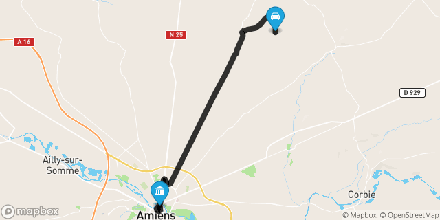 Itinéraire vers Amiens