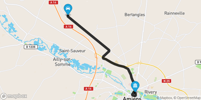 Itinéraire vers Amiens