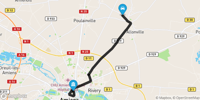 Itinéraire vers Amiens