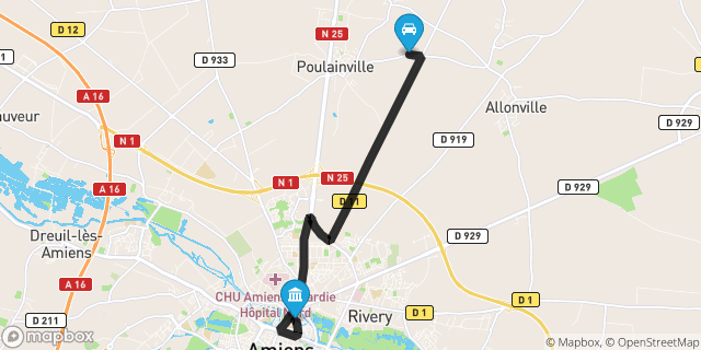Itinéraire vers Amiens