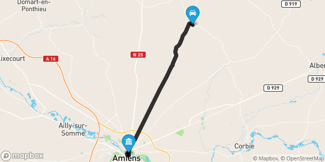 Itinéraire vers Amiens