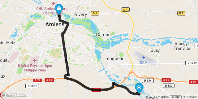 Itinéraire vers Amiens