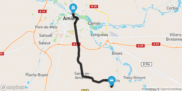 Itinéraire vers Amiens