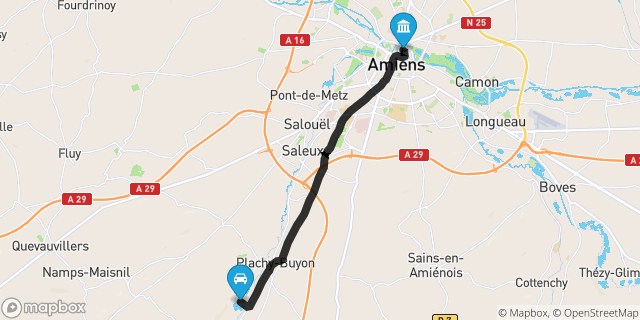 Itinéraire vers Amiens