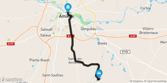 Itinéraire vers Amiens