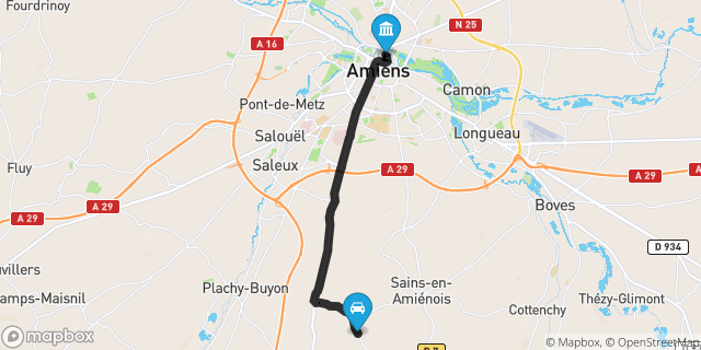 Itinéraire vers Amiens