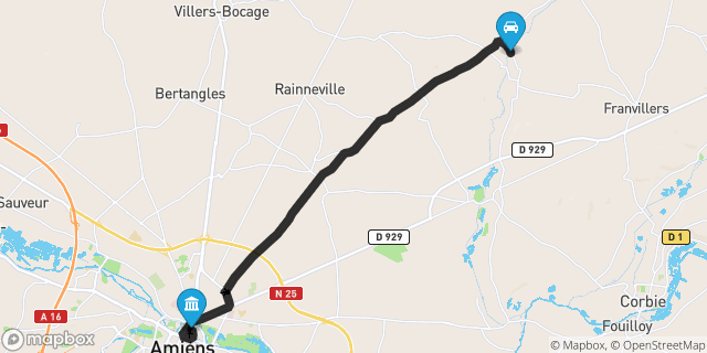 Itinéraire vers Amiens