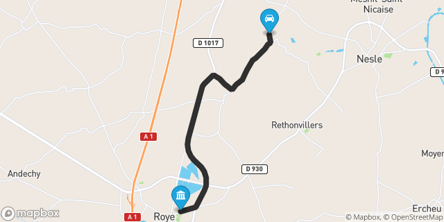 Itinéraire vers Roye